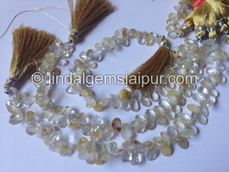 Golden Rutile Faceted Pear Shape Beads